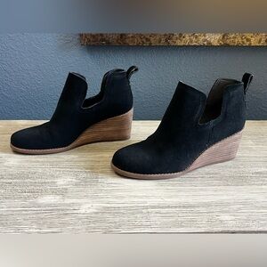 Toms Black Suede Wedge Ankle Booties